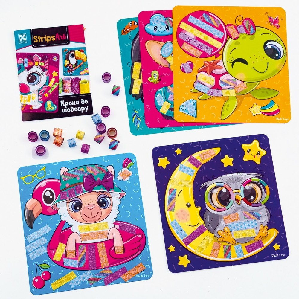 Фото, Видеообзоры набір для творчості з декоративним скотчем «strips art. щасливі мордочки» vladi toys vt4433-13