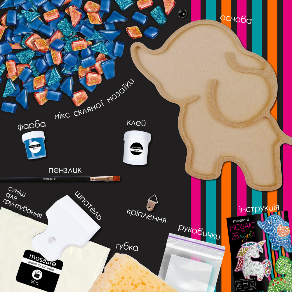 Фото, Відеоогляди набір для творчості скляна мозаїка «слоник» для дітей mosaaro ma7000