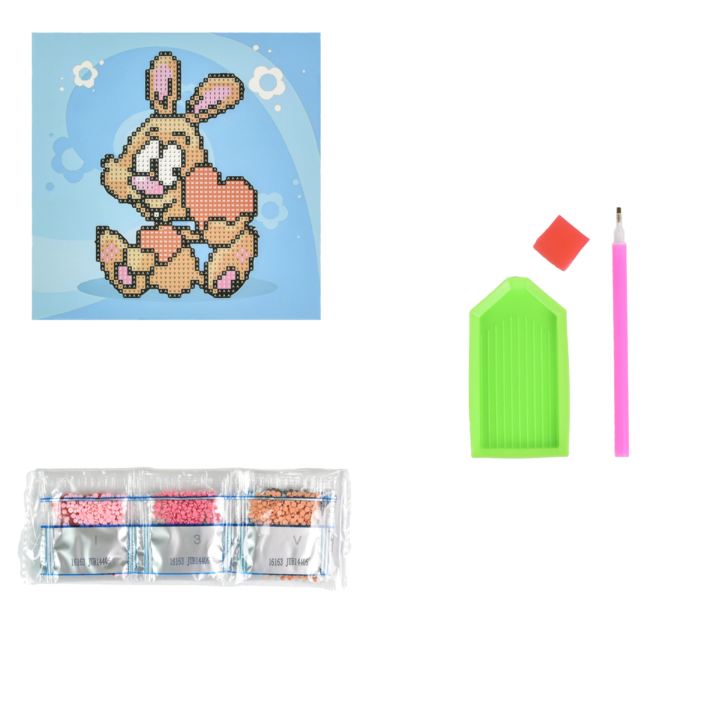 Фото, Відеоогляди алмазна мозаїка strateg преміум зайченя кохання на паперовій основі розміром 18х18 см (jub14406)