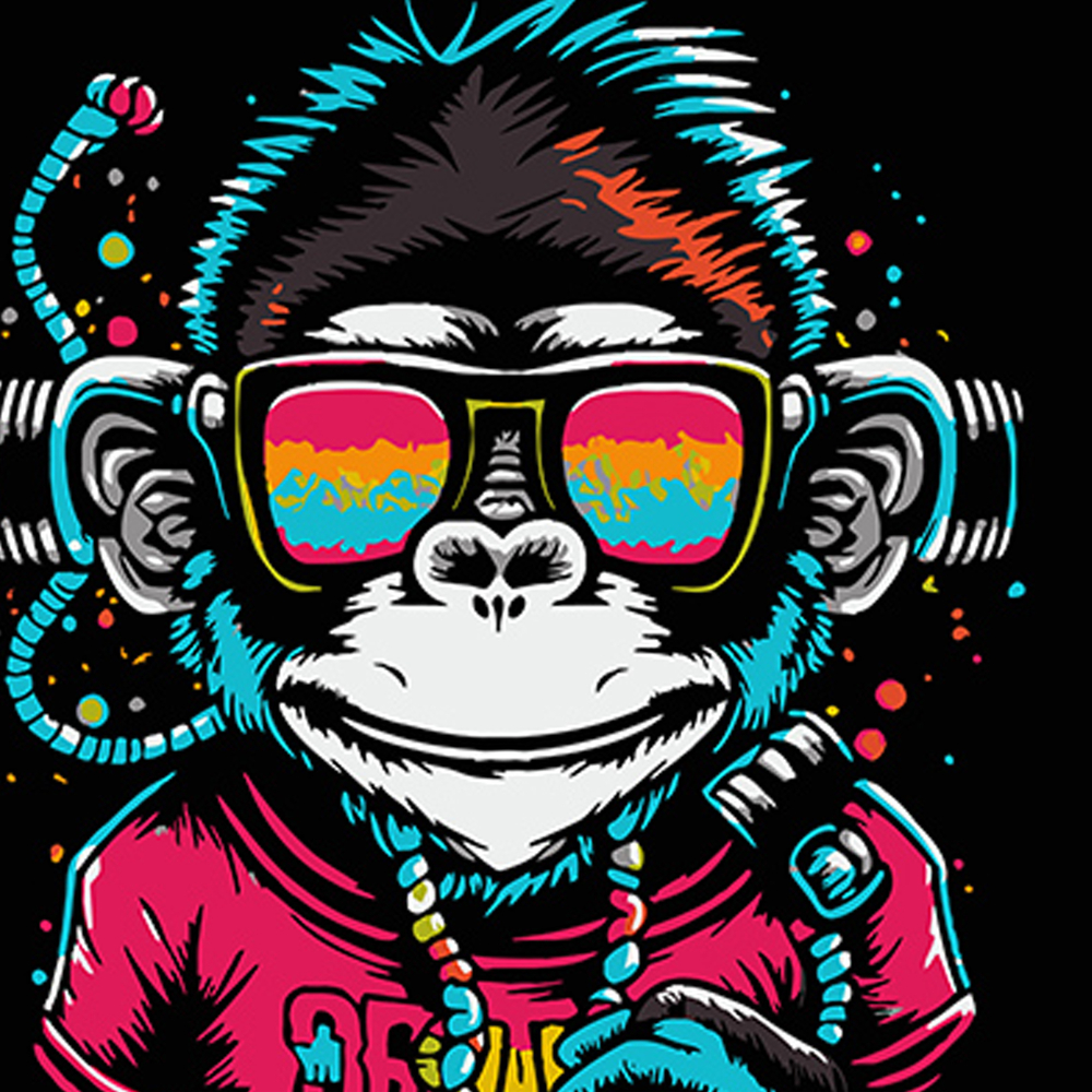 Фото, Видеообзоры картина за номерами strateg преміум мавпа у навушниках і окулярах на чорному фоні розміром 40х40 см (av4040-53)