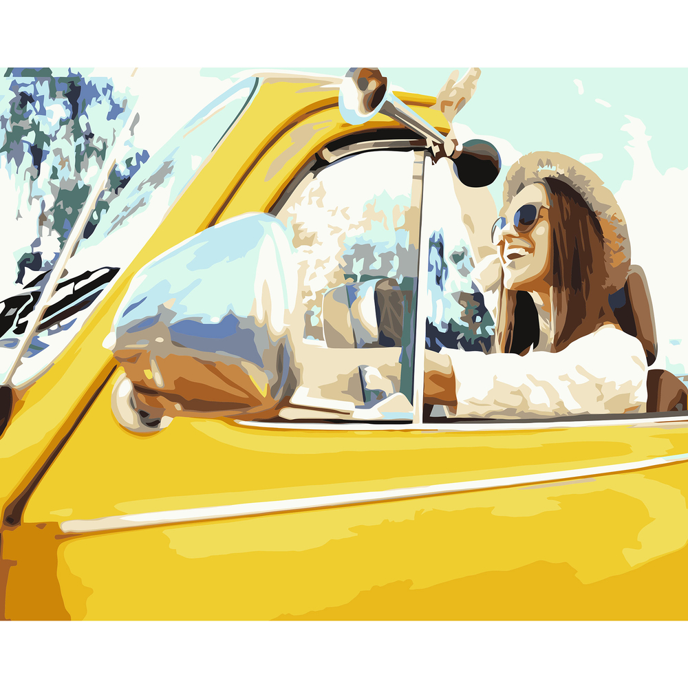 Фото, Відеоогляди картина за номерами strateg преміум жовтий кабріолет з лаком розміром 40х50 см va-3189