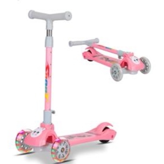 Детский трехколесный самокат, с бесшумными колесами и складной ручкой, Розовый 806940