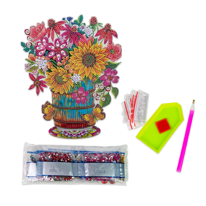 Фото, Відеоогляди алмазна мозаїка strateg преміум букет квітів на підставці розміром 30х30 см (bjp21)