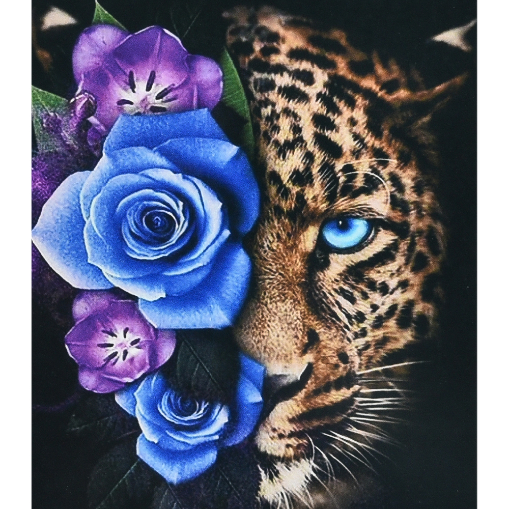 Фото, Відеоогляди алмазна мозаїка strateg преміум леопард у квітах розміром 30х40 см (heg88147)