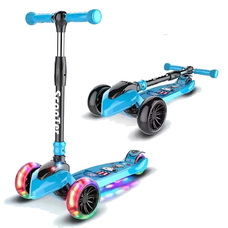 Трехколесный, детский складывающийся Самокат со светящимися колесами Синий 806956