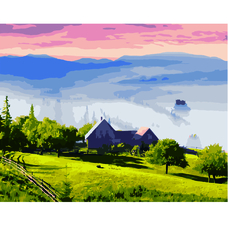 Картина за номерами Strateg ПРЕМІУМ Туманний краєвид з лаком розміром 40х50 см VA-2734