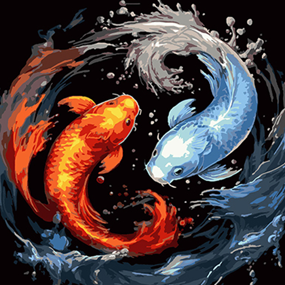 Фото, Відеоогляди картина за номерами strateg преміум символічний образ риб на чорному фоні розміром 40х40 см (av4040-50)