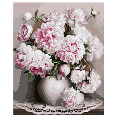 Картина за номерами Strateg ПРЕМІУМ Букет півоній з лаком розміром 40х50 см VA-0595