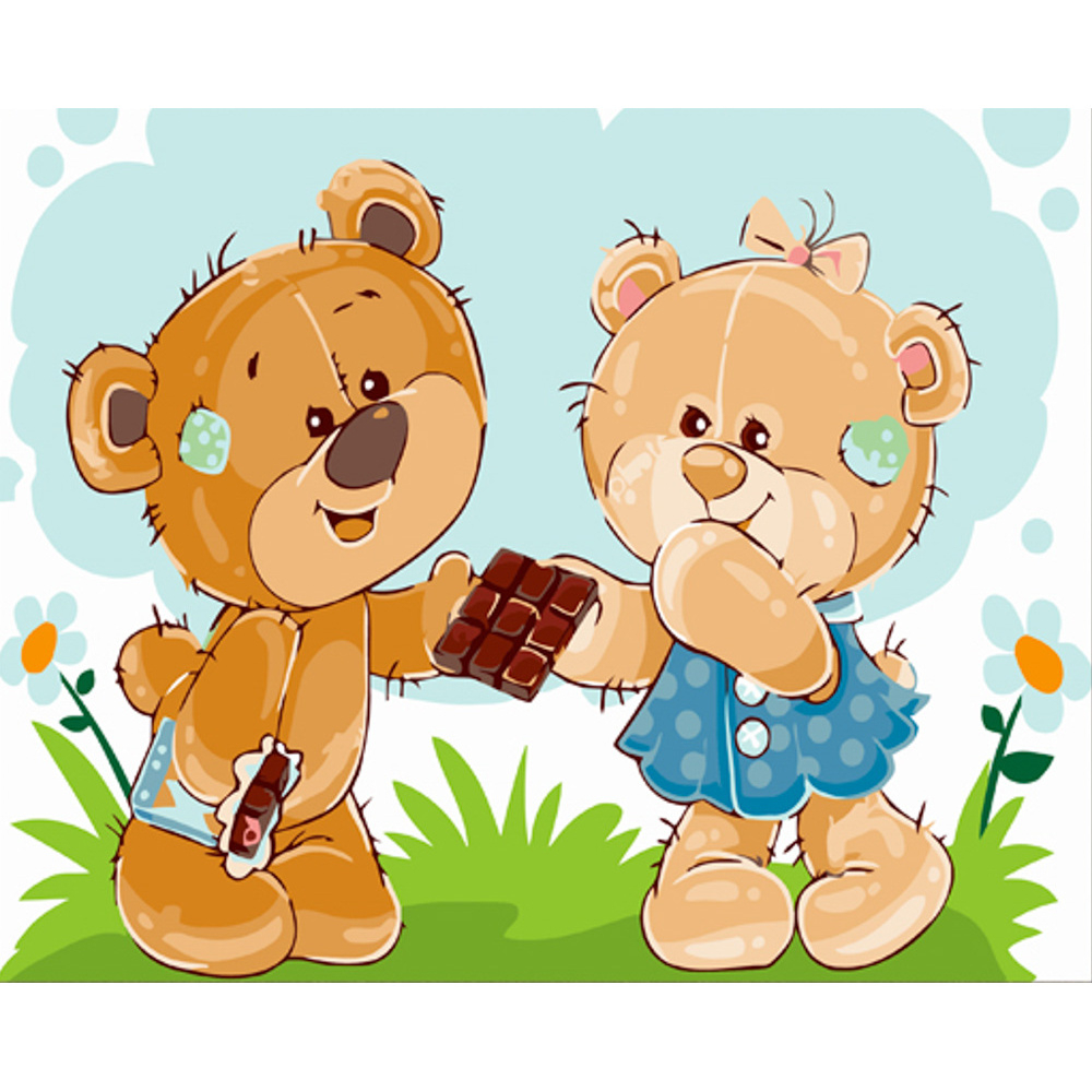 Фото, Відеоогляди картина за номерами strateg преміум пара ведмедиків з лаком розміром 30х40 см (ss6698)