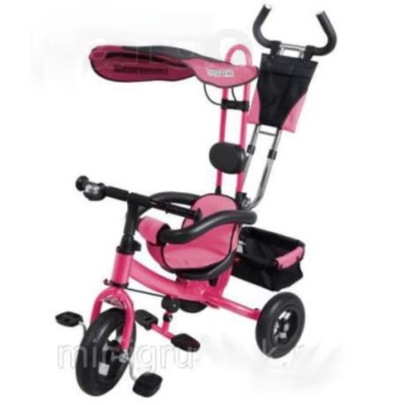 Велосипед 3-х коліс VT1403A рожевий (1шт) надувні колеса, знімна ручка, страх., Складн підніжжя