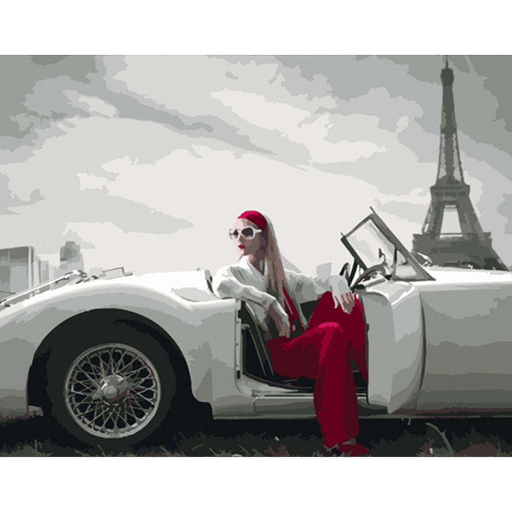 Фото, Видеообзоры картина за номерами strateg преміум кабріолет на фоні ейфелевої вежі розміром 40х50 см (hh045)