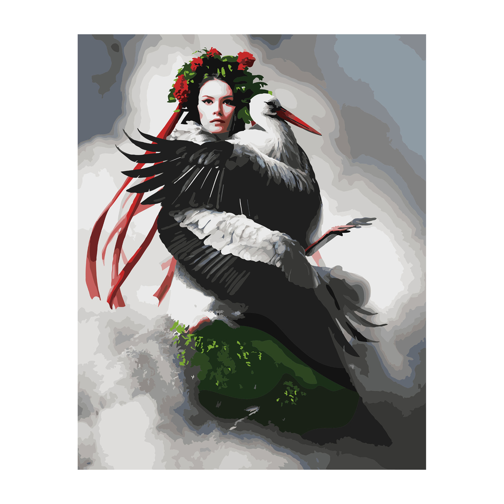 Фото, Видеообзоры картина за номерами strateg преміум дівчина з лелекою з лаком розміром 40х50 см va-2870