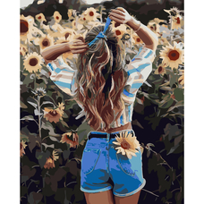 Картина за номерами Strateg ПРЕМІУМ Літня дівчина з лаком розміром 40х50 см SY6310