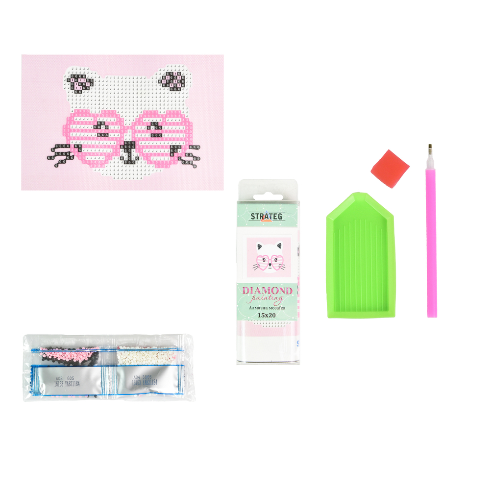 Фото, Відеоогляди алмазна мозаїка strateg преміум кошеня в окулярах без підрамника розміром 10х15 см (yab21184)