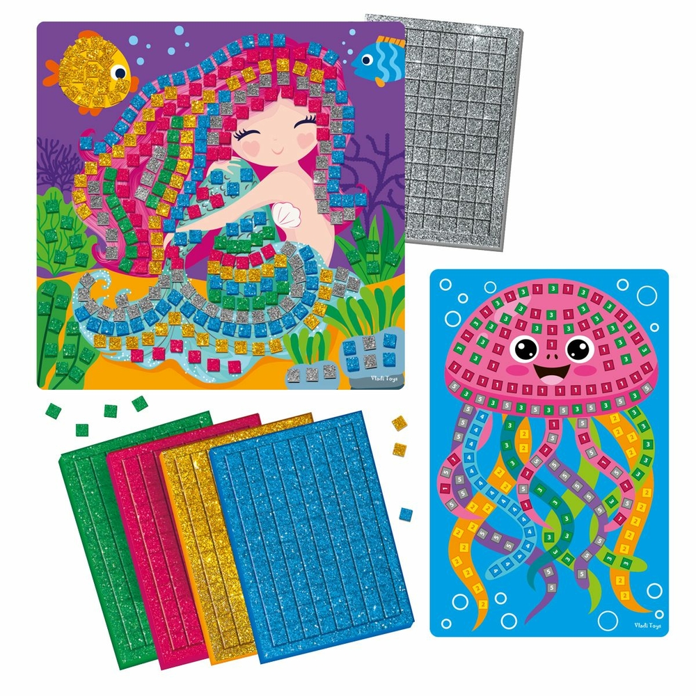 Фото, Відеоогляди набір для творчості vladi toys зі блискучою мозаїкою «русалонька та медуза» vt4511-13
