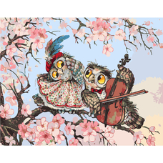Картина за номерами Strateg ПРЕМІУМ Совушки з лаком розміром 40х50 см SY6366