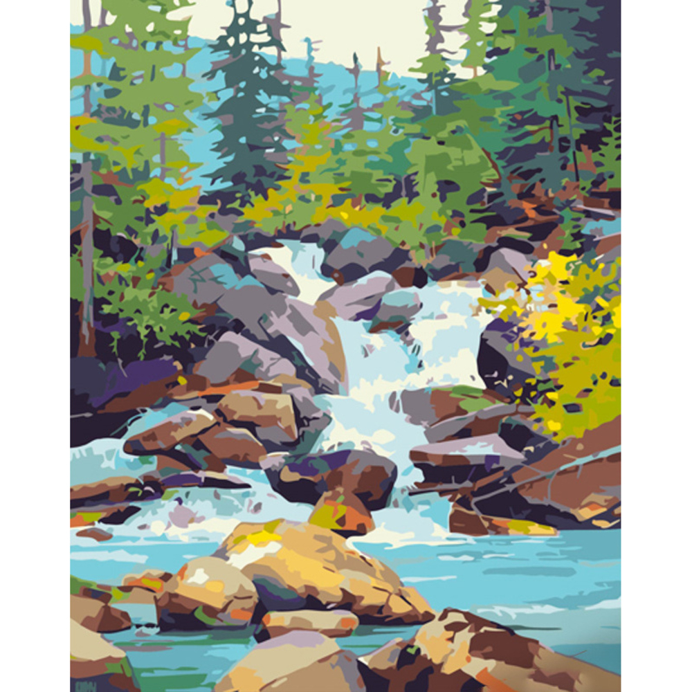 Фото, Видеообзоры картина за номерами strateg преміум водоспад серед скель з лаком та з рівнем розміром 40х50 см (gs1459)