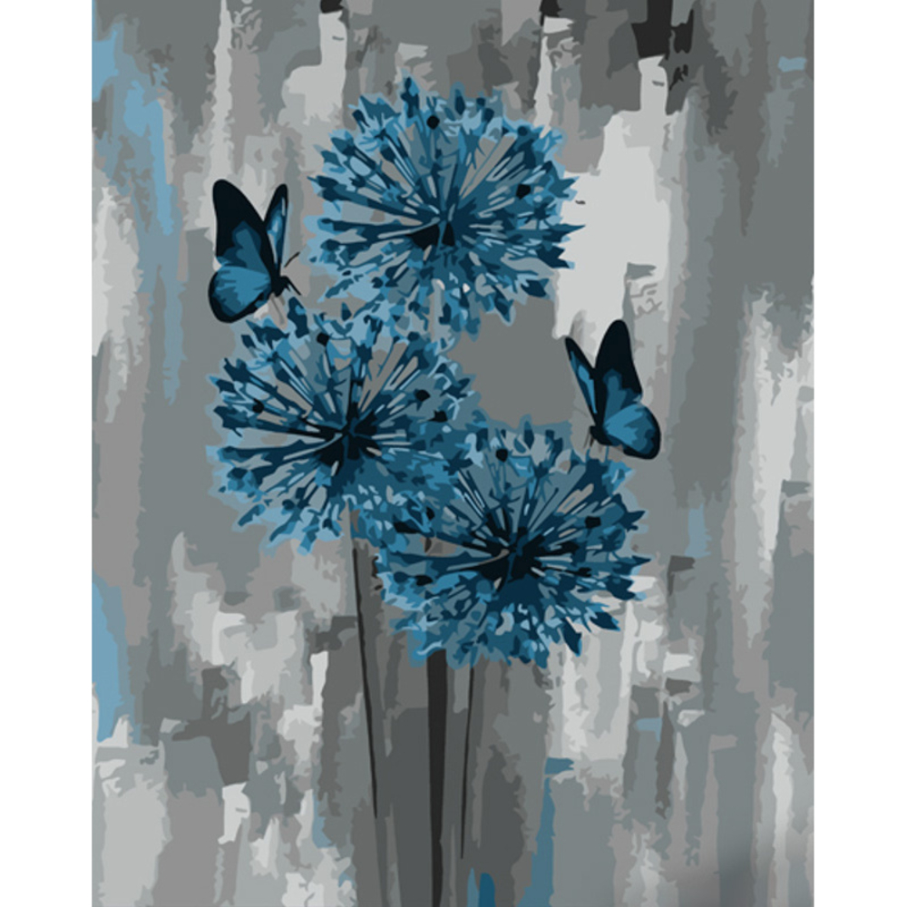 Фото, Видеообзоры картина за номерами strateg преміум блакитний алліум з метеликами розміром 40х50 см (gs999)