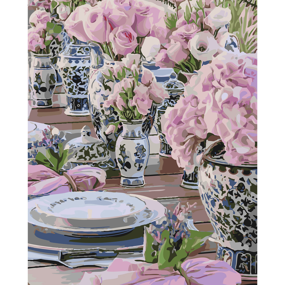 Фото, Видеообзоры картина за номерами strateg преміум сервіровка з квітами з лаком розміром 40х50 см sy6113