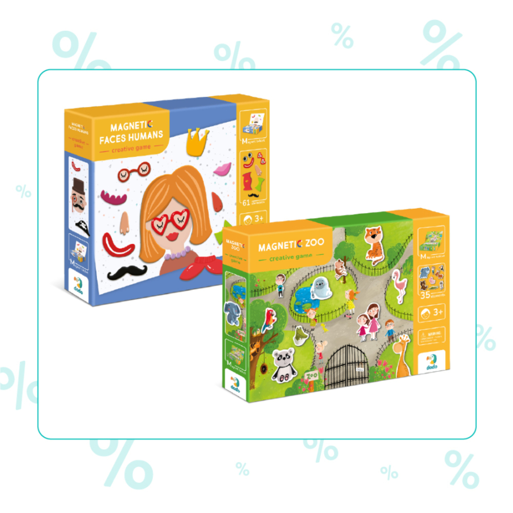 Фото, Видеообзоры набір розвиваючих ігор dodo магнітні обличчя та магнітний зоопарк