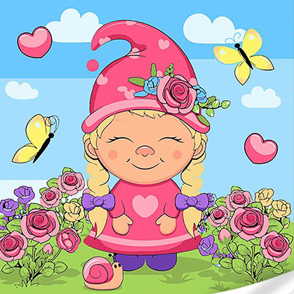 Фото, Видеообзоры картина за номерами strateg преміум дівчинка гномик з лаком та з рівнем розміром 30х30 см (es-0884)
