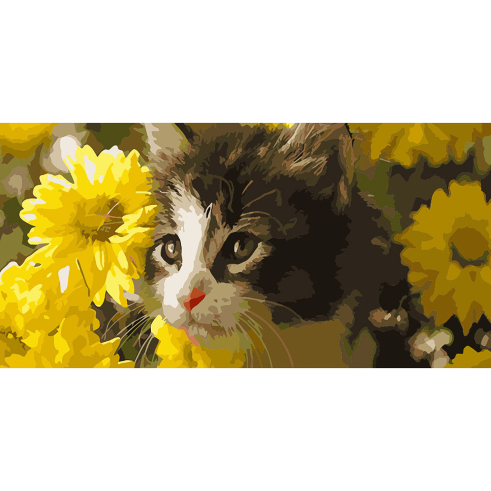 Фото, Видеообзоры картина за номерами strateg преміум котик у квітах strateg розміром 50х25 см (ww058)