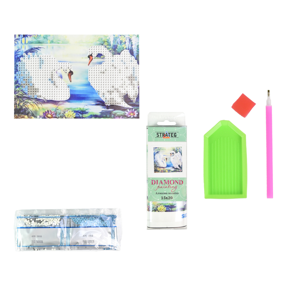 Фото, Відеоогляди алмазна мозаїка strateg преміум лебеді на воді без підрамника розміром 10х15 см (yab26235)