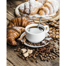 Алмазна мозаїка Strateg ПРЕМІУМ Ароматна кава з круасанами розміром 40х50 см  (SK86019)