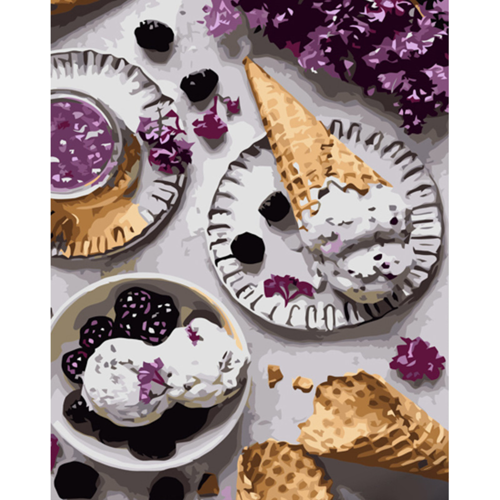 Фото, Видеообзоры картина за номерами strateg преміум морозиво та ожина з лаком розміром 40х50 см (gs1244)