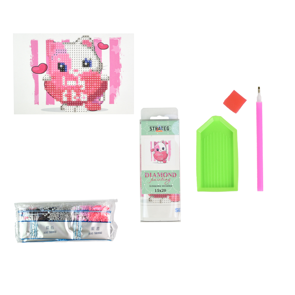 Фото, Видеообзоры алмазна мозаїка strateg преміум симпатичний кіт із кулькою без підрамника розміром 10х15 см (yab28642)