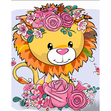 Картина за номерами Strateg ПРЕМІУМ Лев у квіточках з лаком розміром 30х40 см (SS6717)