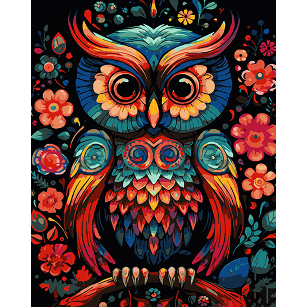 Фото, Видеообзоры картина за номерами strateg преміум задумлива сова на чорному фоні розміром 40х50 см (ah1078)