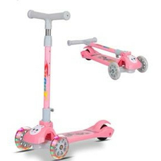 Детский трехколесный самокат светящиеся колеса и складная ручка розовый XTH-202 pink