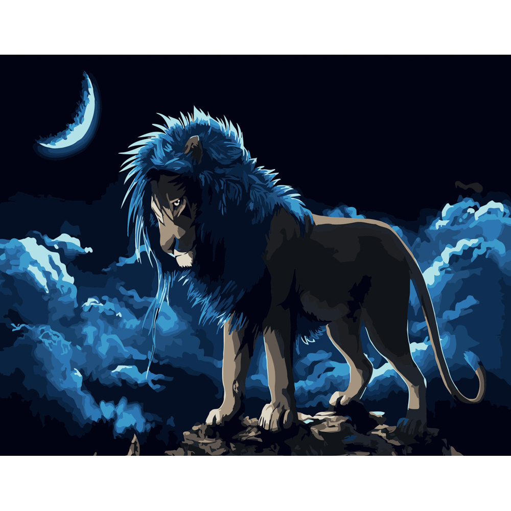 Фото, Видеообзоры картина за номерами strateg преміум лев під місяцем розміром 40х50 см (dy197)