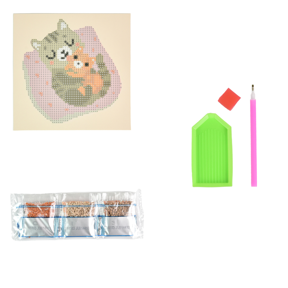 Фото, Видеообзоры алмазна мозаїка strateg преміум кішка з кошеням на паперовій основі розміром 18х18 см (jub14410)