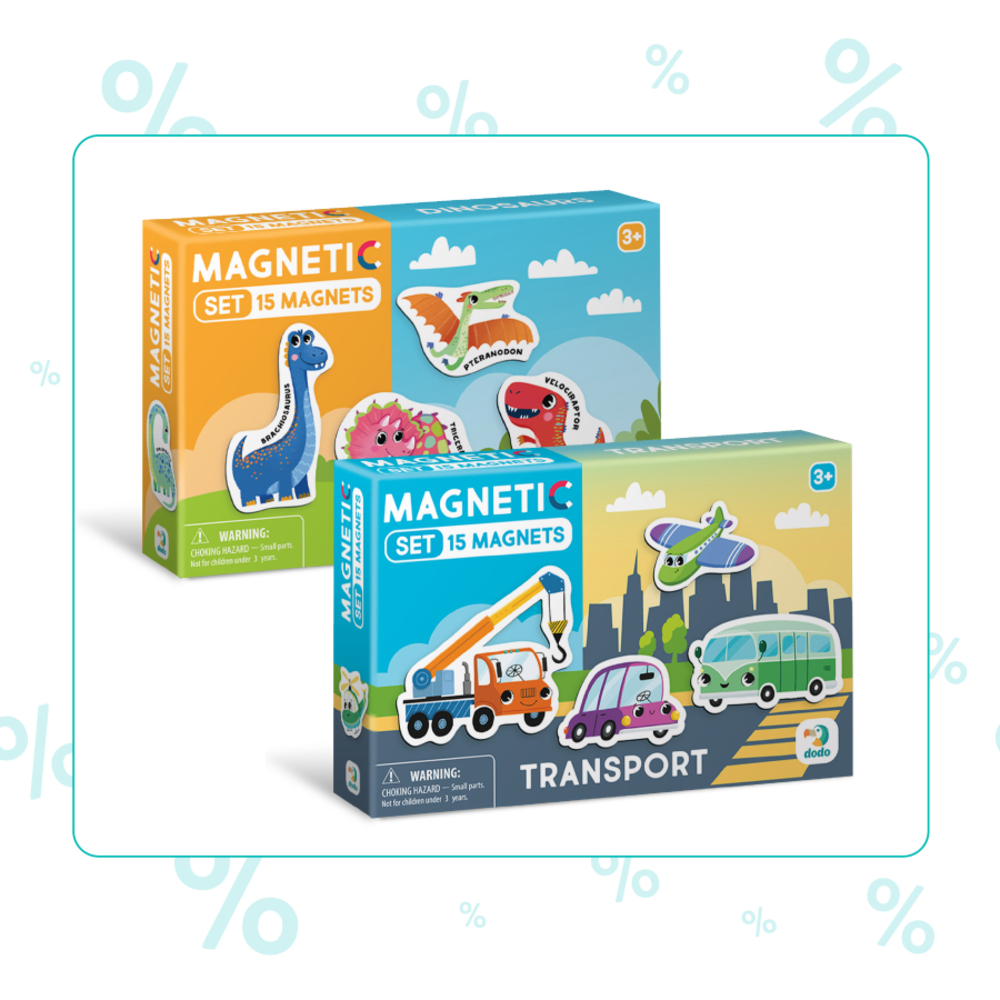 Фото, Видеообзоры набір магнітів dodo динозаврики та транспорт