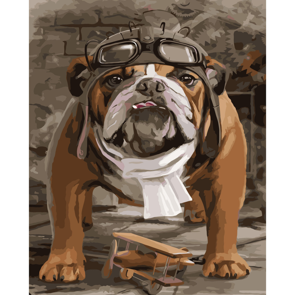 Фото, Видеообзоры картина за номерами strateg преміум бульдог льотчик з лаком розміром 40х50 см sy6568