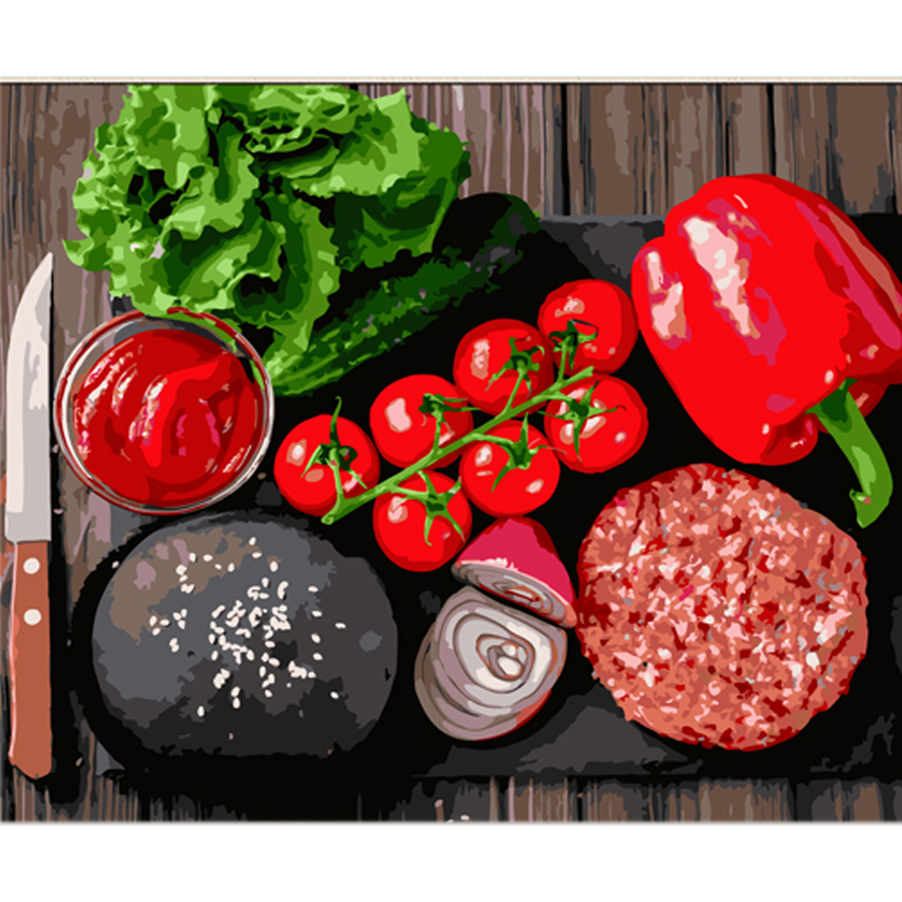 Фото, Видеообзоры картина за номерами strateg овочевий асортимент на кольоровому фоні розміром 40х50 см (mz056)