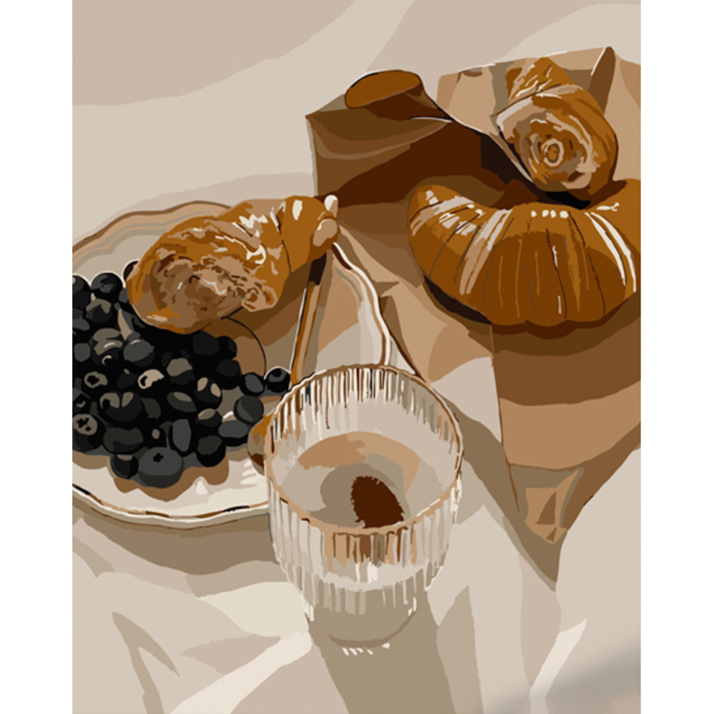 Фото, Відеоогляди картина за номерами strateg преміум ранкові круасани з лаком розміром 40х50 см (gs811)