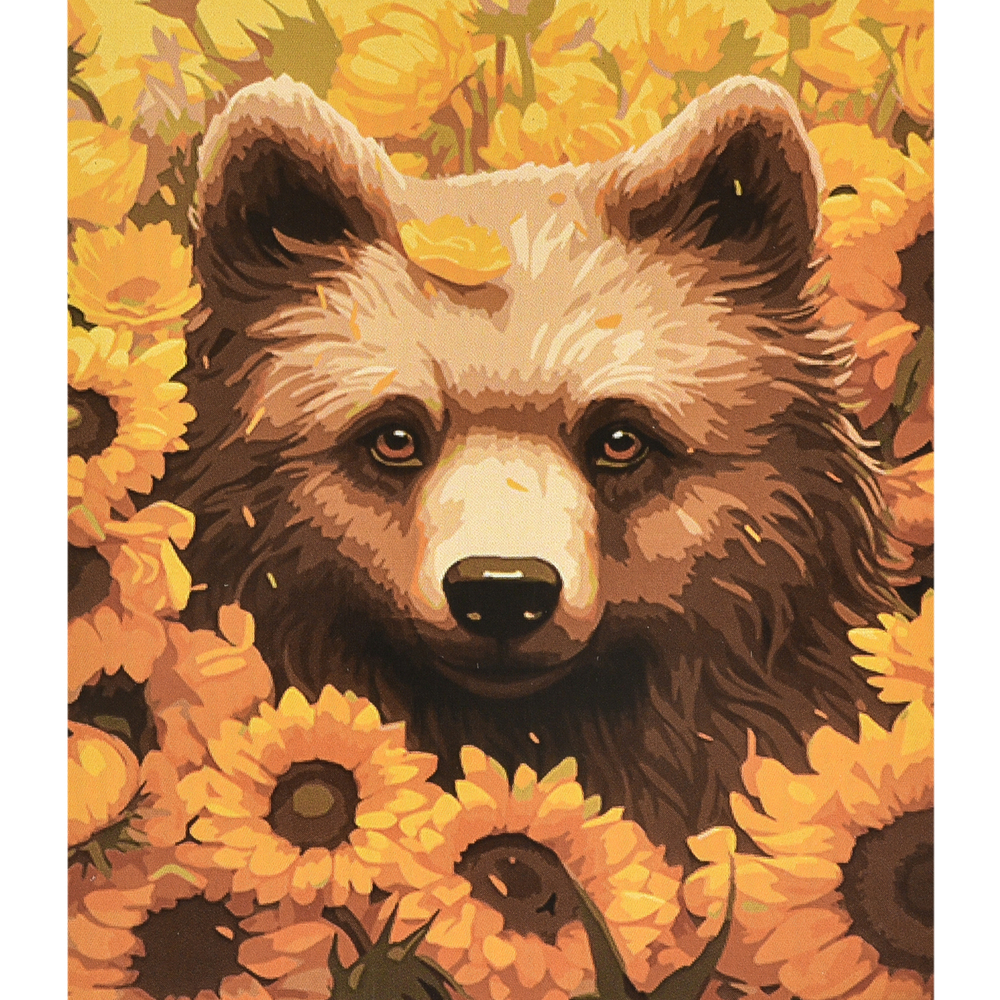 Фото, Відеоогляди картина за номерами strateg преміум ведмідь серед соняшників з лаком та рівнем розміром 40х50 см (va-4666)