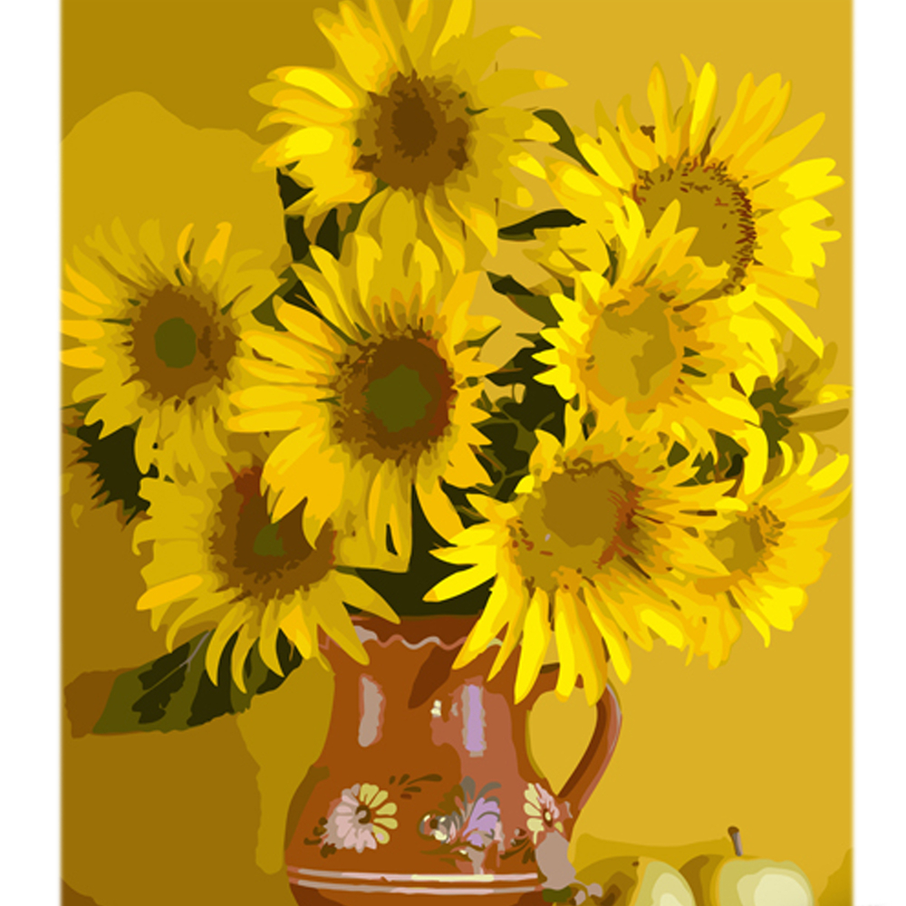 Фото, Видеообзоры картина за номерами strateg соняшники у глиняному глечику на кольоровому фоні розміром 40х50 см (mz035)