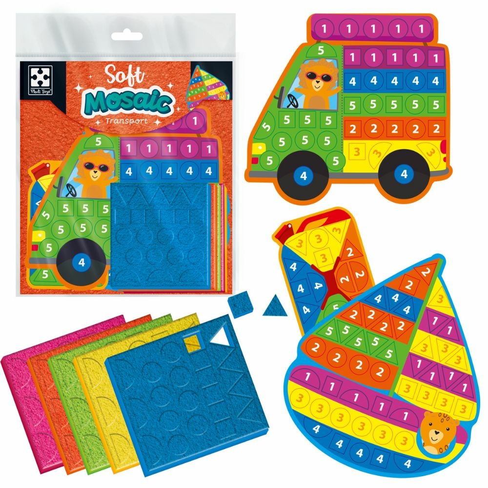 Фото, Відеоогляди набір для творчості vladi toys зі плюшевою мозаїкою «транспорт» vt4511-19