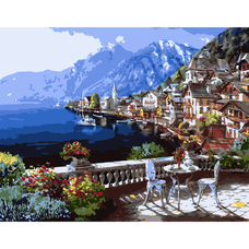 Картина за номерами Столик на терасі Strateg з лаком розміром 40х50 см (VA-0371)