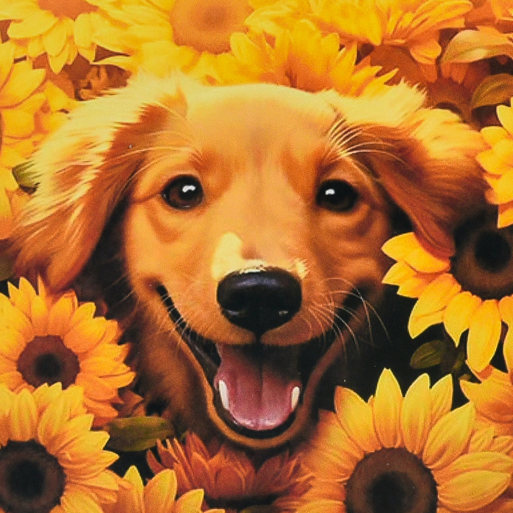 Фото, Видеообзоры алмазна мозаїка strateg преміум пес у соняхах розміром 30х30 см (hee16336)