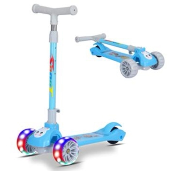 Дитячий триколісний самокат, з безшумними колесами і складною ручкою, Синій 806941