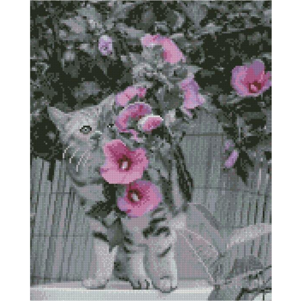 Фото, Відеоогляди алмазна картина strateg преміум котик з мальвами розміром 40х50 см fa40913