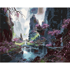 Картина за номерами Strateg ПРЕМІУМ Фантастичний пейзаж з лаком розміром 40х50 см SY6038