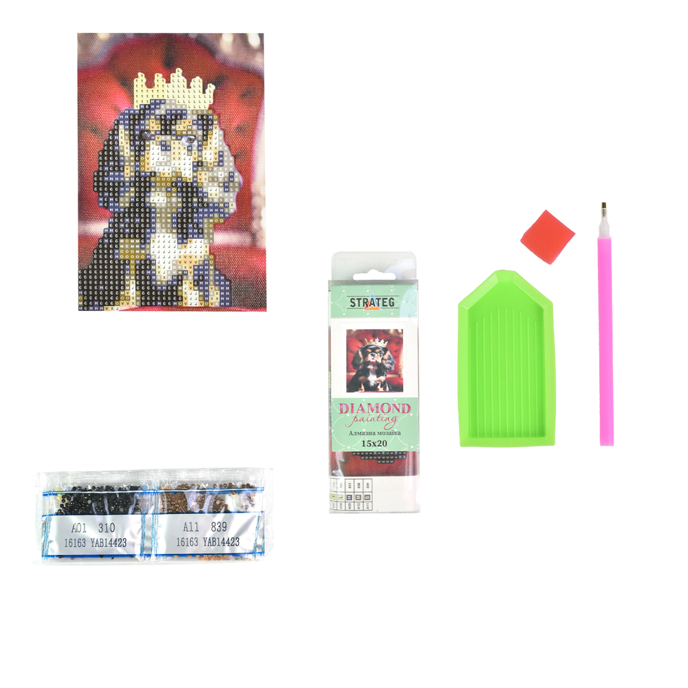 Фото, Відеоогляди алмазна мозаїка strateg преміум кавалер кінг-чарльз-спанієль без підрамника розміром 10х15 см (yab14423)