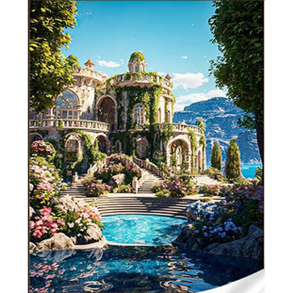 Фото, Відеоогляди алмазна мозаїка strateg преміум маєток  на скелі розміром 30х40 см (heg86871)