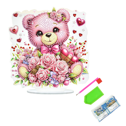 Фото, Відеоогляди алмазна мозаїка strateg преміум ніжний ведмедик на підставці розміром 25х25 см (yklz15263)